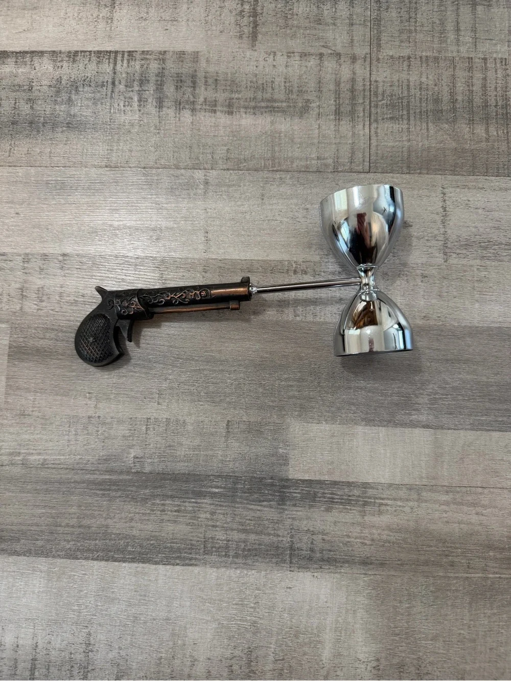Vintage Pistol Gun Handle Double Jigger Bar Tool Cocktail Measure Chrome Copper